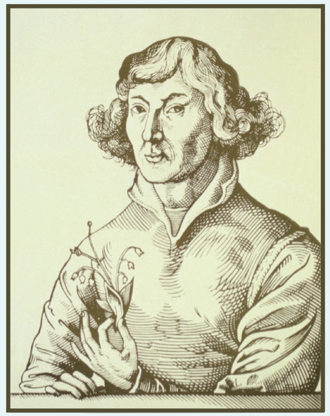 Изображение Н. Коперника со средневековой эмблемой терапии — ландышем в руках