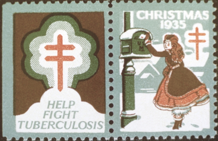 Благотворительные марки (США, Франция), посвященные противотуберкулезной борьбе со знаком Красного Лотарингского Креста