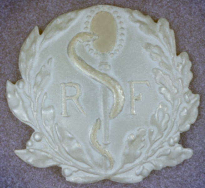 Металлический нагрудный знак французских медиков с изображением зеркала, обвитого змеей