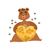 Девчушки мультяшный бурый медведь персонаж Холдинг сердце | Векторный клипарт