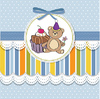 День рождения открытки с тортом и плюшевого мишку | Векторный клипарт