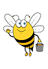 Мультяшный летящая пчела с медом ковш, размахивая рукой | Векторный клипарт
